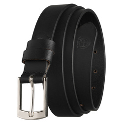 Skórzany, czarny pasek damski ze srebrną, klasyczną klamrą - Peterson