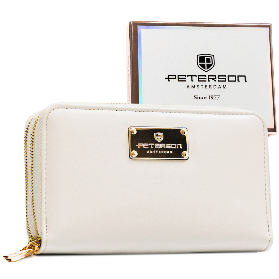 Dámska biela peňaženka typu peračník so zipsom a RFID ochranou