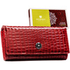 Czerwony, duży portfel damski ze skóry naturalnej z tłoczeniem na wzór skóry krokodyla - Peterson