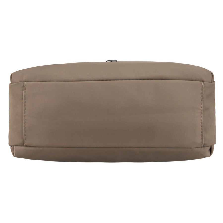 Beżowa listonoszka damska z poliestru zawieszona na uchwytach i doczepianym pasku - Peterson