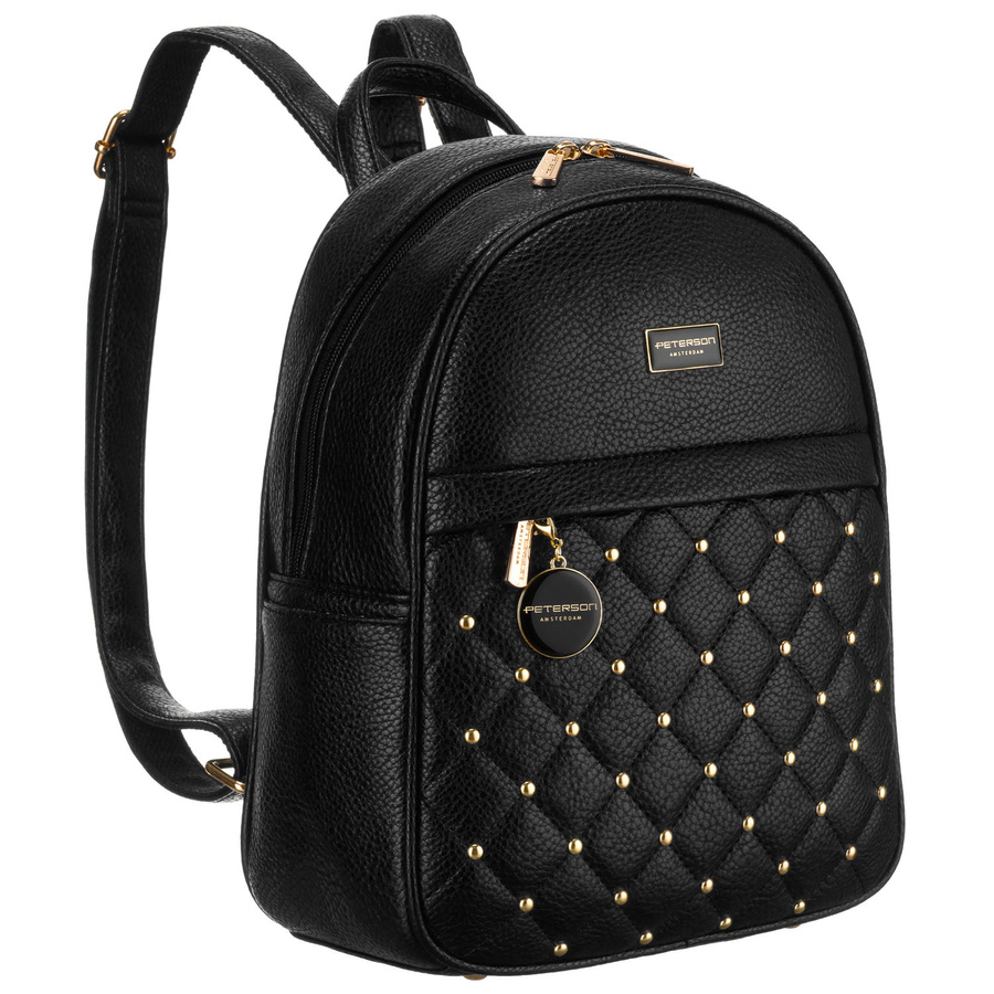 Malý prešívaný moderný čierny dámsky ruksak z ekologickej kože