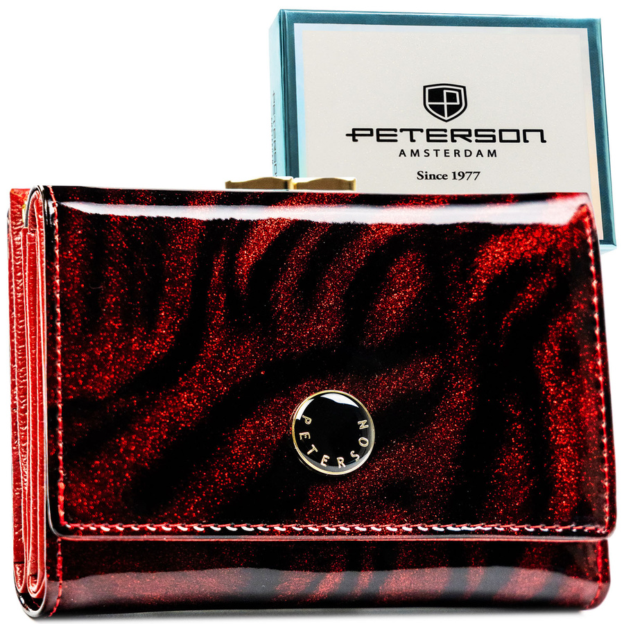 Stredne veľká červená lakovaná dámska peňaženka z kože s RFID ochranou - Peterson