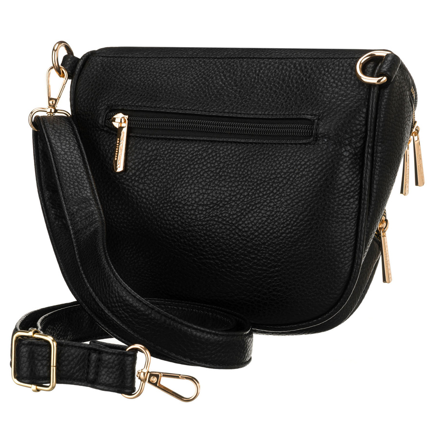 Czarna saszetka damska ze skóry ekologicznej zawieszona na regulowanym pasku - Peterson