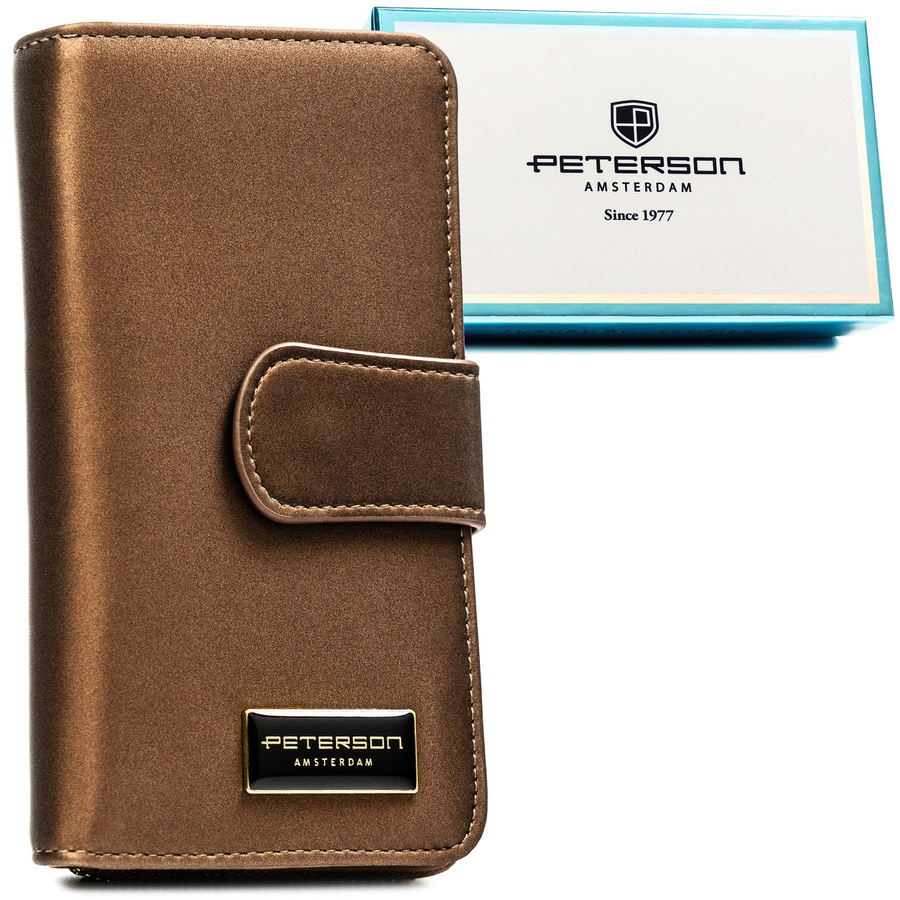 Dámska vertikálna kožená peňaženka v hnedej farbe s RFID ochranou - Peterson