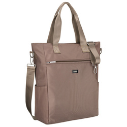 Beżowa shopperka damska na uchwytach i doczepianym pasku, zamykana suwakiem - Peterson