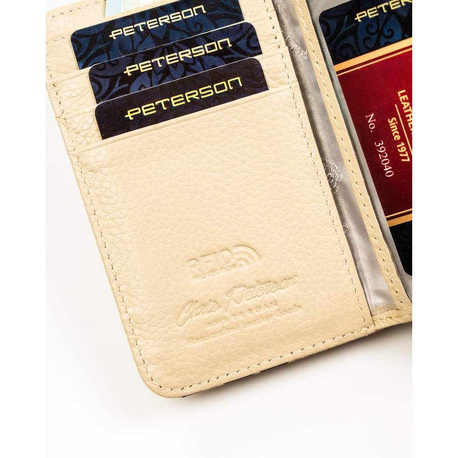 Złoty, pionowy portfel damski ze skóry ekologicznej i naturalnej w cętki - Peterson