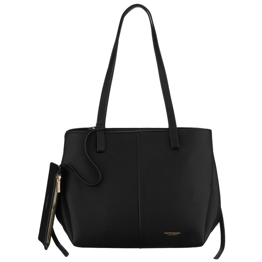 Czarna shopperka damska wykonana ze skóry ekologicznej z praktycznym etui w zestawie - Peterson