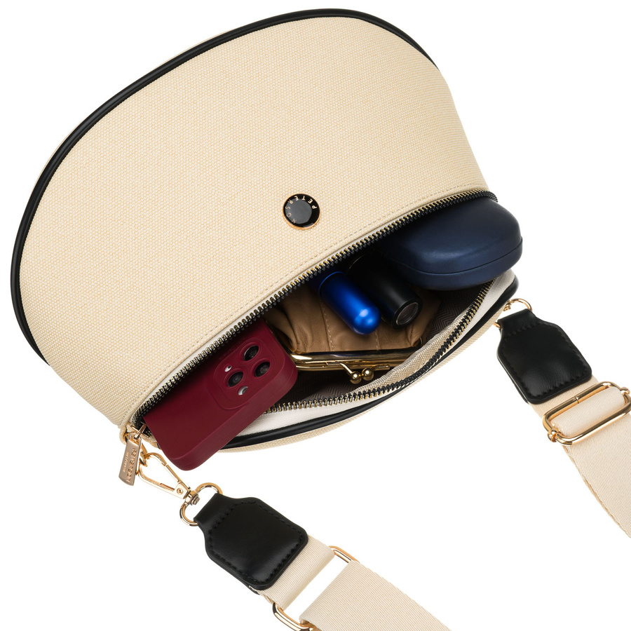 Saszetka damska w kolorze ecru z czarnymi elementami, wykonana z materiału syntetycznego - Peterson