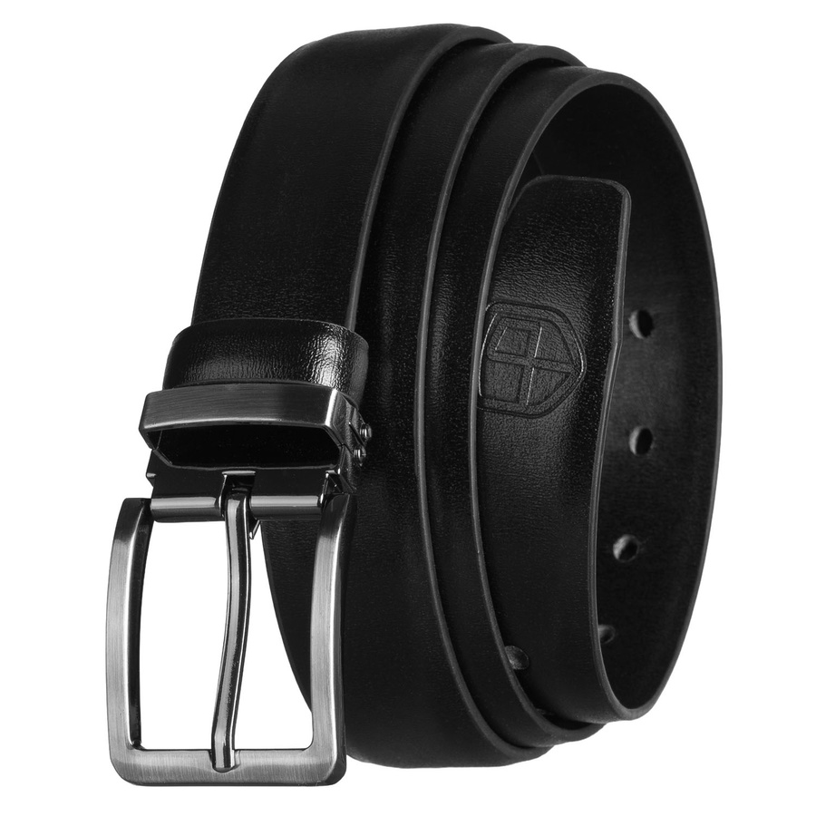 Pánsky čierny opasok zo syntetickej kože s tradičnou prackou