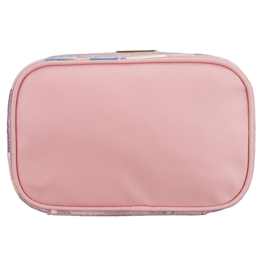 Podróżna kosmetyczka z tkaniny syntetycznej w różowym kolorze ozdobiona cekinami - Peterson