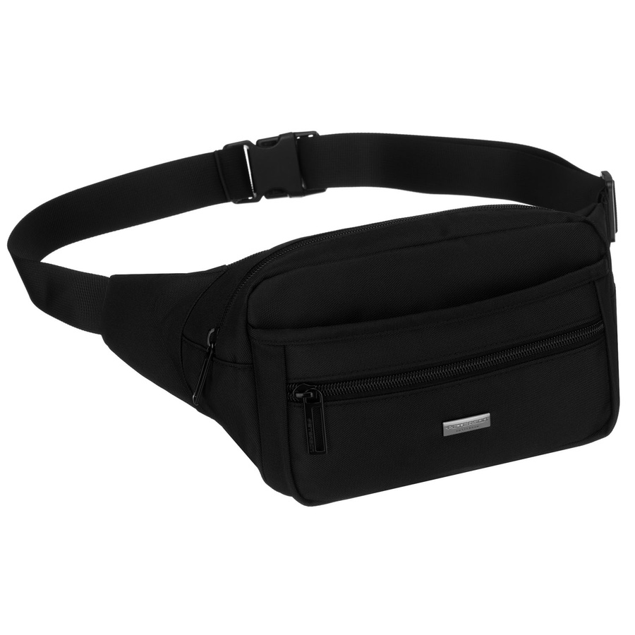 Pánska čierna crossbody taška/ľadvinka s tromi vreckami – elegantná a praktická