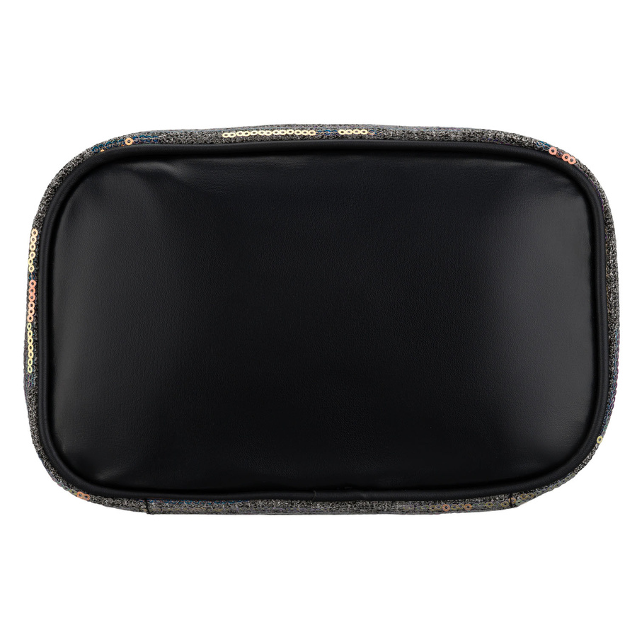 Czarna, podróżna kosmetyczka z tkaniny syntetycznej ozdobiona cekinami - Peterson