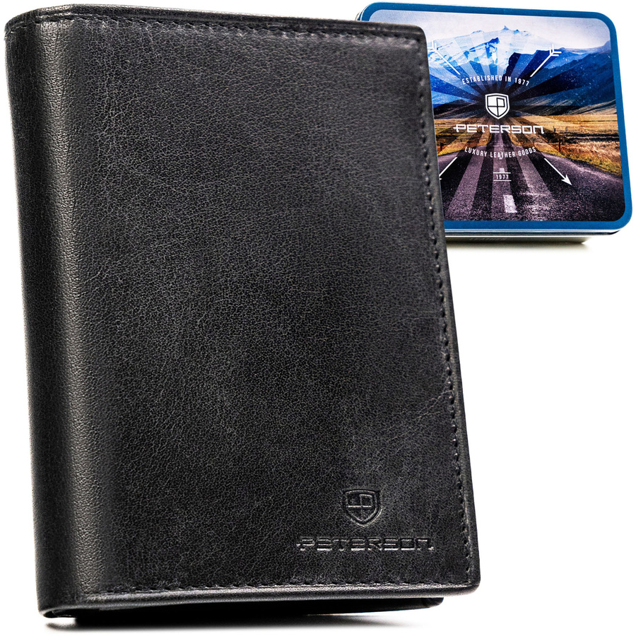 Pánska kožená peňaženka v čiernej farbe s RFID, bez vonkajšieho zapínania - Peterson