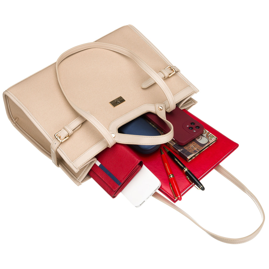 Klasyczna, beżowa torebka damska zamykana klipsem magnetycznym - Peterson