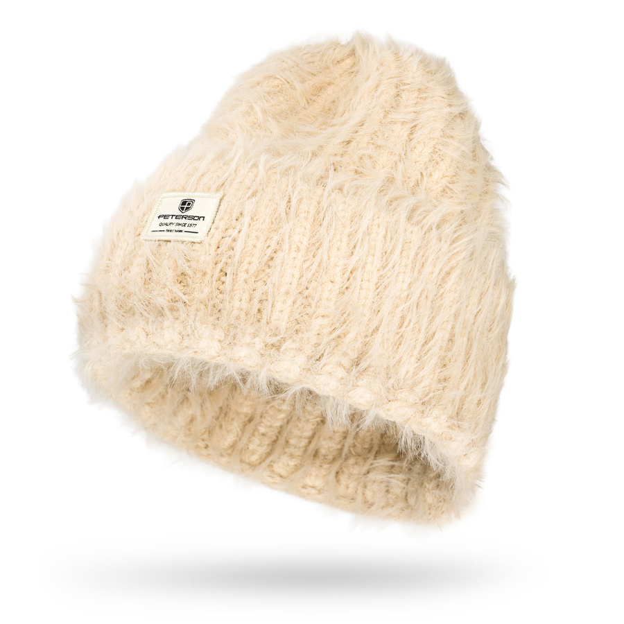 Béžová dámska čiapka Beanie s mäkkou textúrou imitujúcou kožušinu