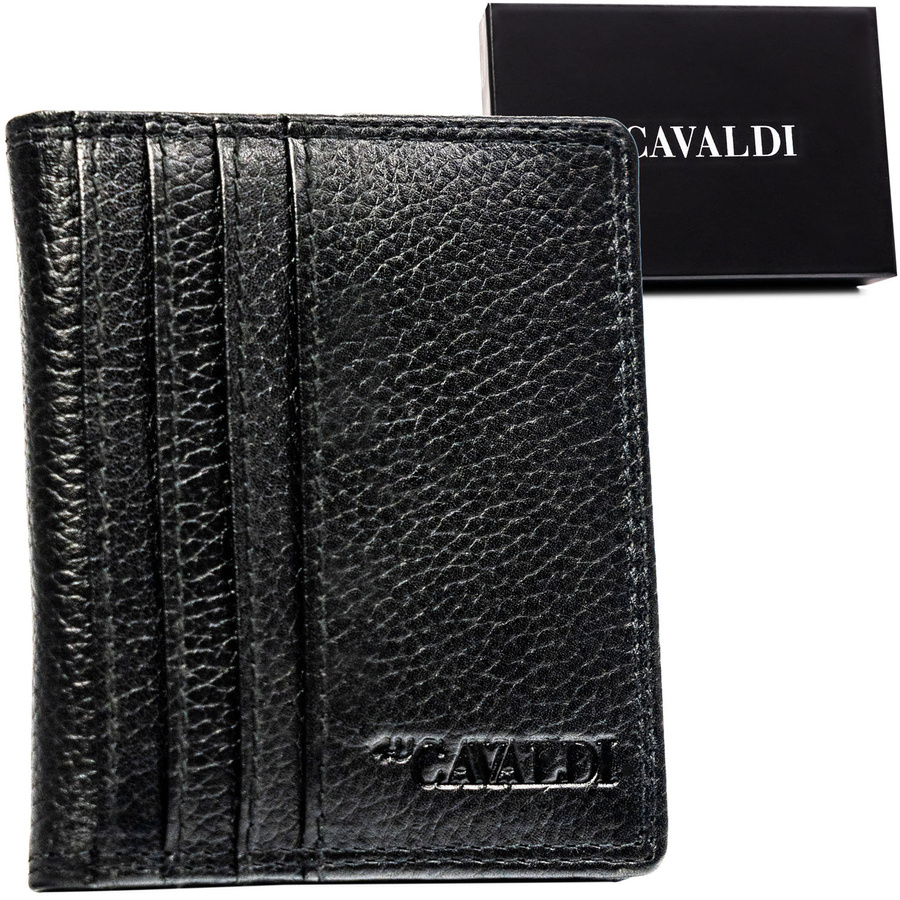 Czarne etui na karty ze skóry naturalnej z systemem RFID - 4U Cavaldi