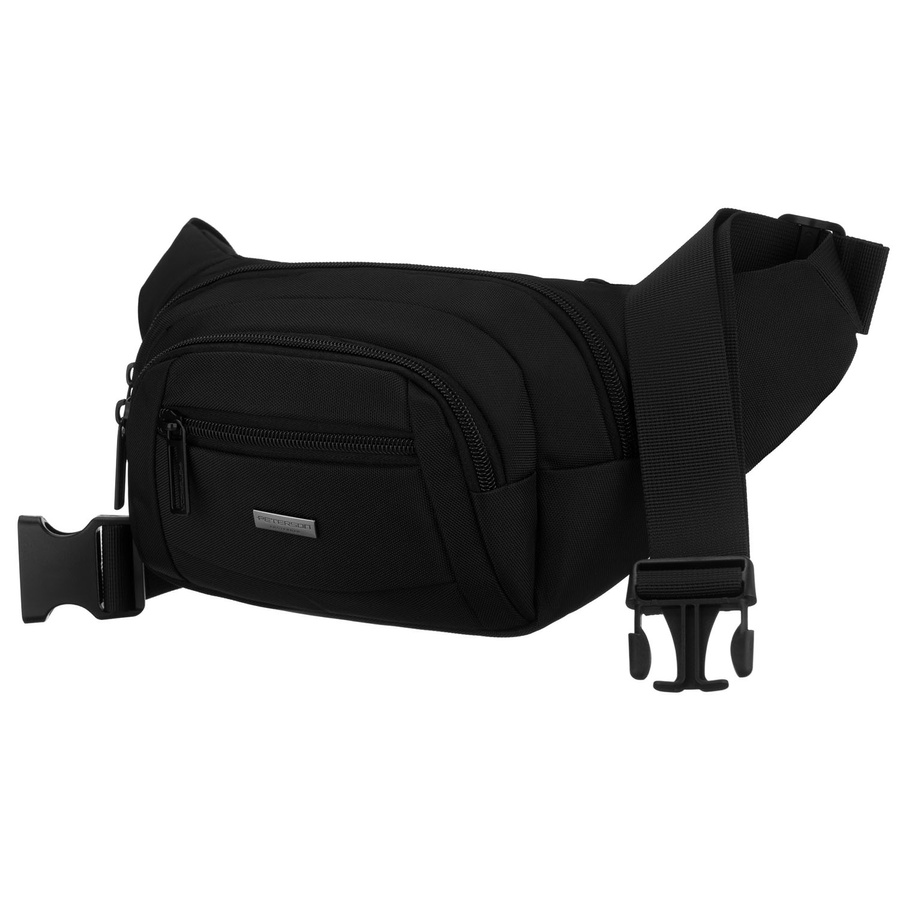 Czarna saszetka męska, jednokomorowa z czterema dodatkowymi kieszeniami, wykonana z cordury - Peterson