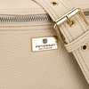Beżowa saszetka damska ze skóry ekologicznej zamykana suwakiem, zawieszona na regulowanym pasku - Peterson