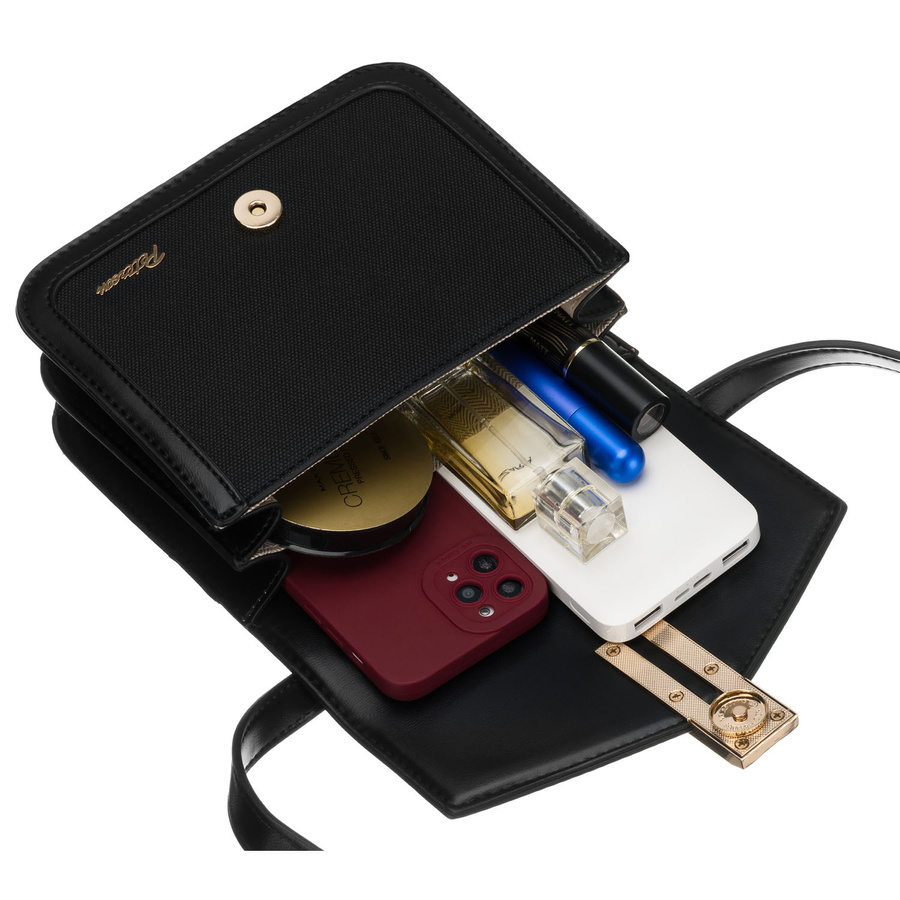 Czarna listonoszka damska z tworzywa sztucznego, zawieszona na regulowanym pasku - Peterson