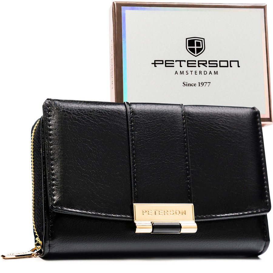 Čierna dámska peňaženka z ekologickej kože v horizontálnom prevedení so zapínaním na patent