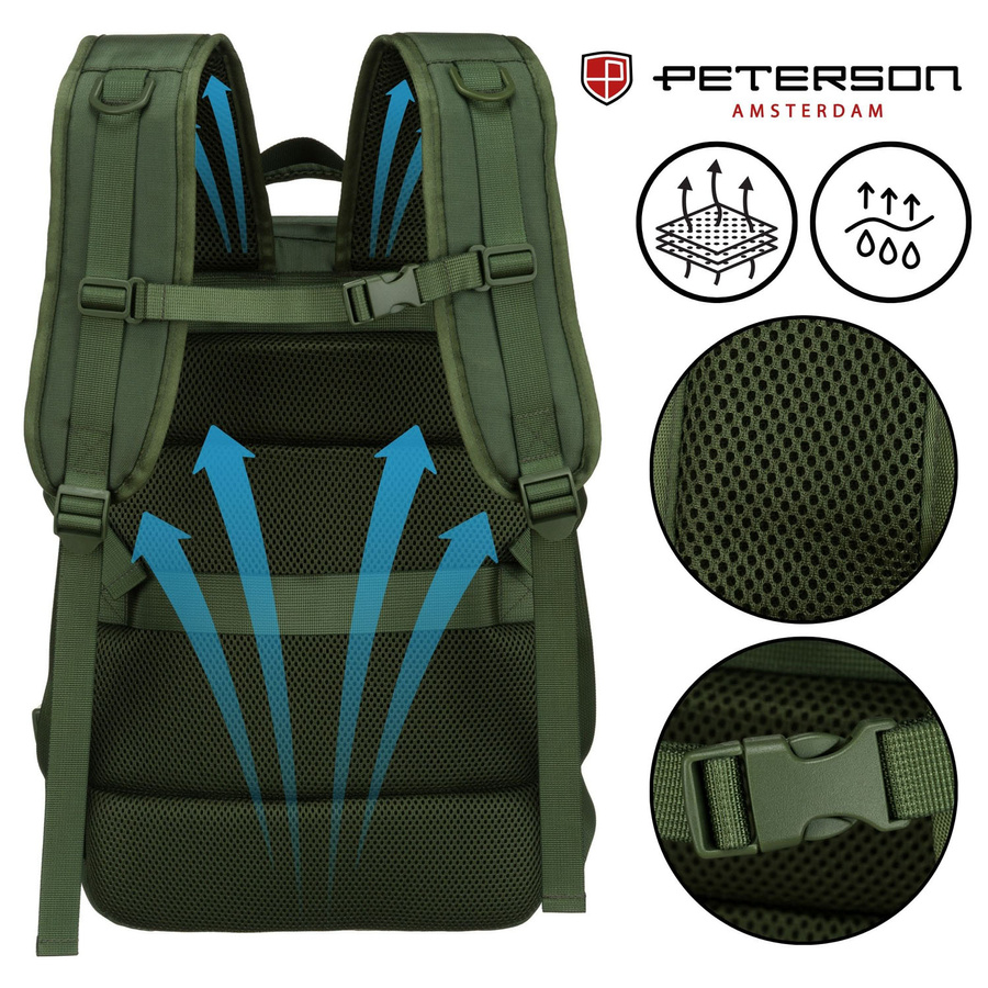 Zielony plecak podróżny z miejscem na laptopa i portem USB - Peterson