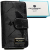 Duży, czarny portfel w orientacji pionowej wykonany ze skóry naturalnej i ekologicznej w czarnym kolorze - Peterson