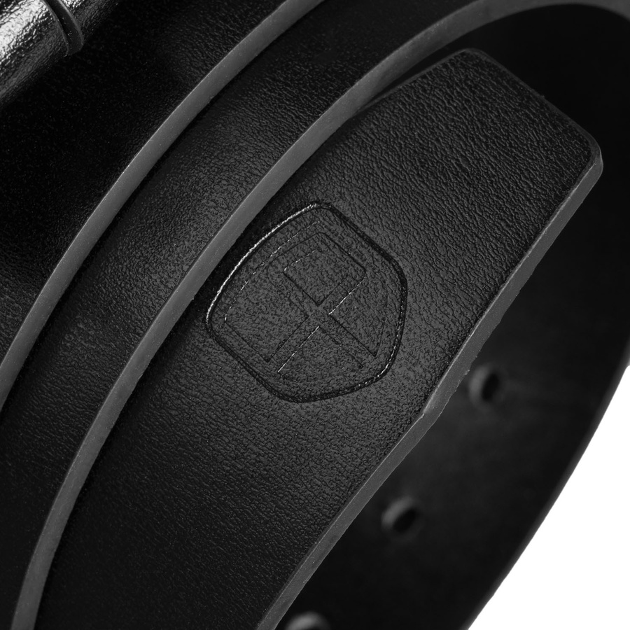 Pasek męski ze skóry ekologicznej w czarnym kolorze z tradycyjną, srebrną klamrą - Peterson