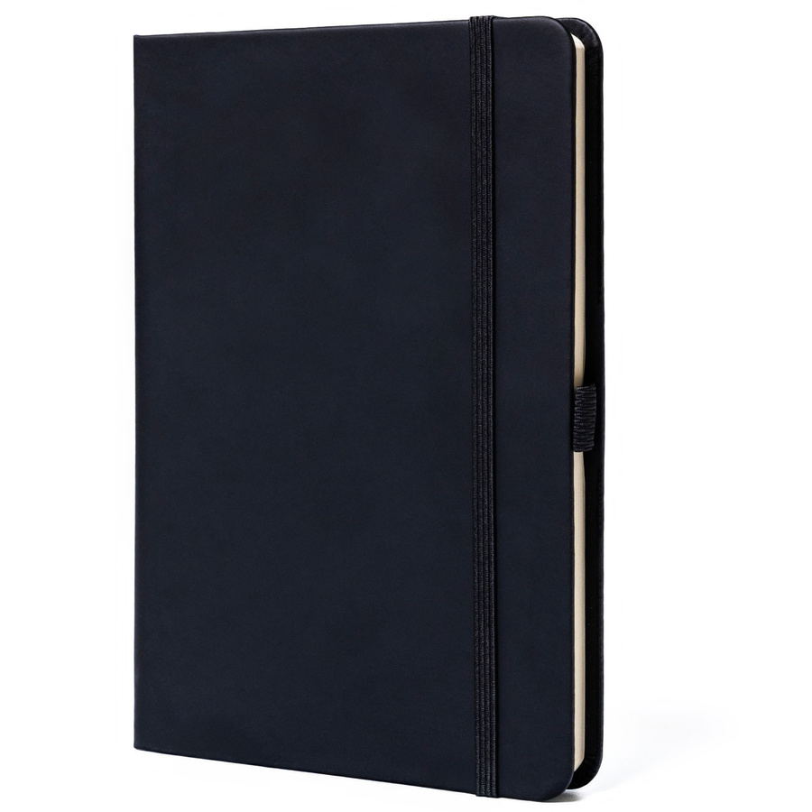 Czarny notes w formacie B6 zadrukowany w linie, wyposażony w pętelkę na długopis - Peterson