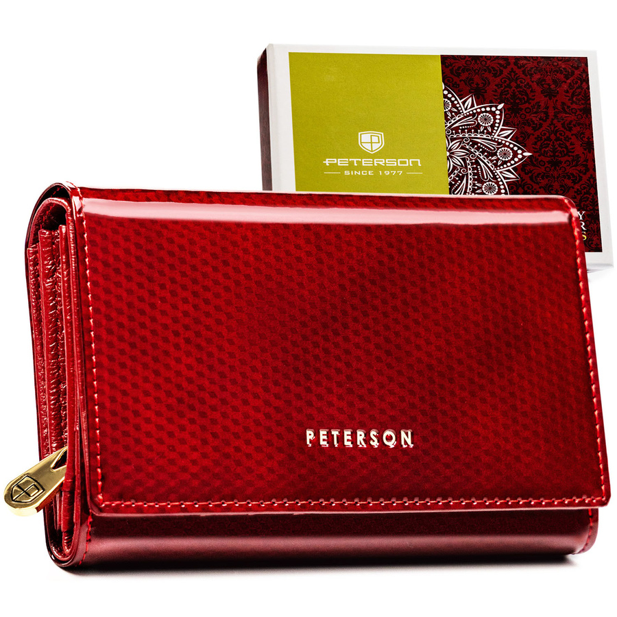 Dámska červená lakovaná peňaženka z prírodnej kože so zipsovou priehradkou