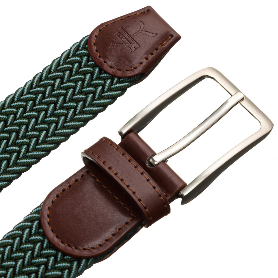 Zielony pasek parciany z tradycyjną klamrą w srebrnym kolorze - Rovicky