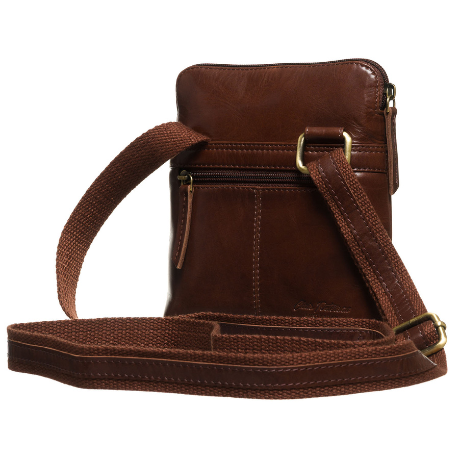 Elegancka, brązowa listonoszka męska ze skóry naturalnej z etui w zestawie - Peterson