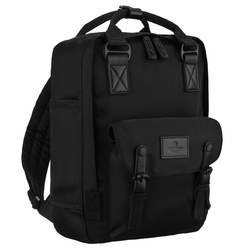 Czarny, duży plecak damski wykonany z poliestru i skóry ekologicznej, zamykany suwakiem - Peterson