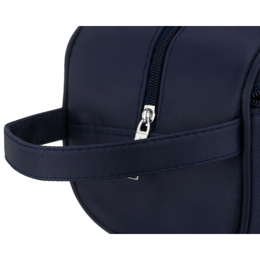 Granatowa kosmetyczka z tkaniny syntetycznej, jednokomorowa i zamykana suwakiem - Peterson