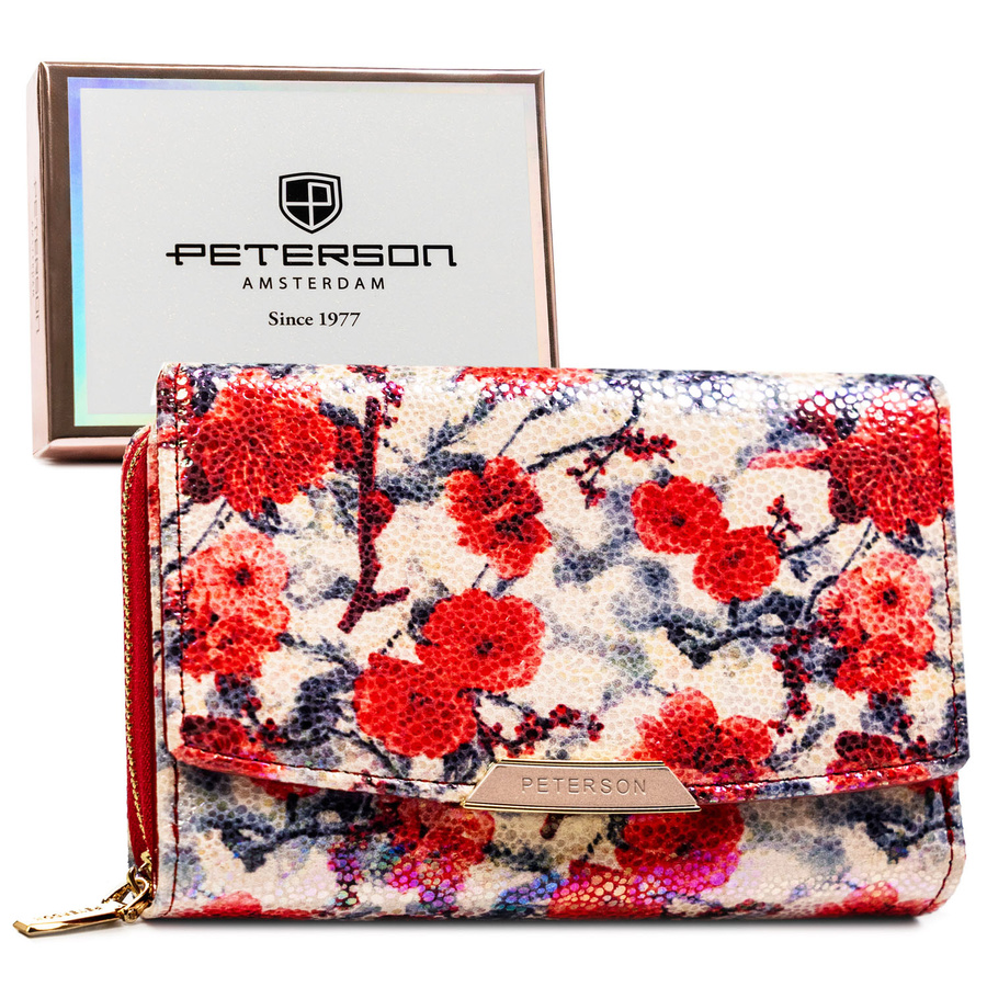Modny, kolorowy portfel damski ze skóry ekologicznej w kwiaty - Peterson