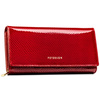 Skórzany, czerwony portfel damski ze wzorem imitującym gadzią skórę, zamykany na zatrzask - Peterson