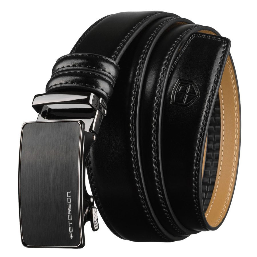 Pánsky kožený opasok v čiernej farbe s automatickou prackou