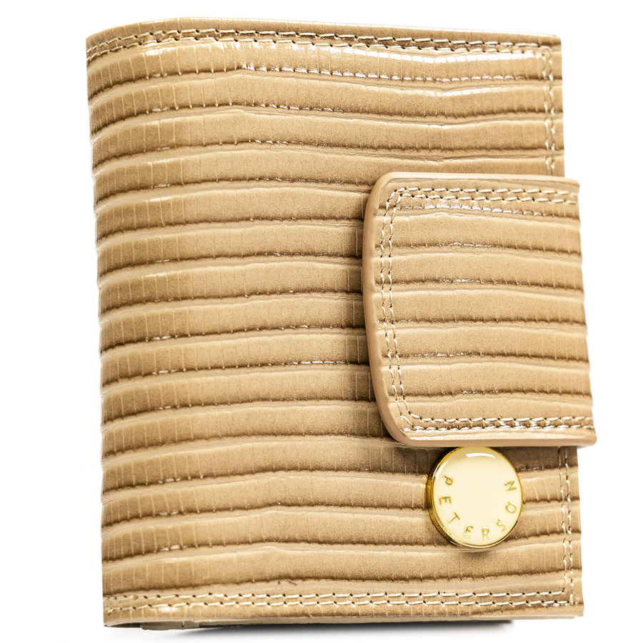 Beżowy portfel damski zamykany na bigiel i zatrzask, pokryty wzorem w plecionkę - Peterson