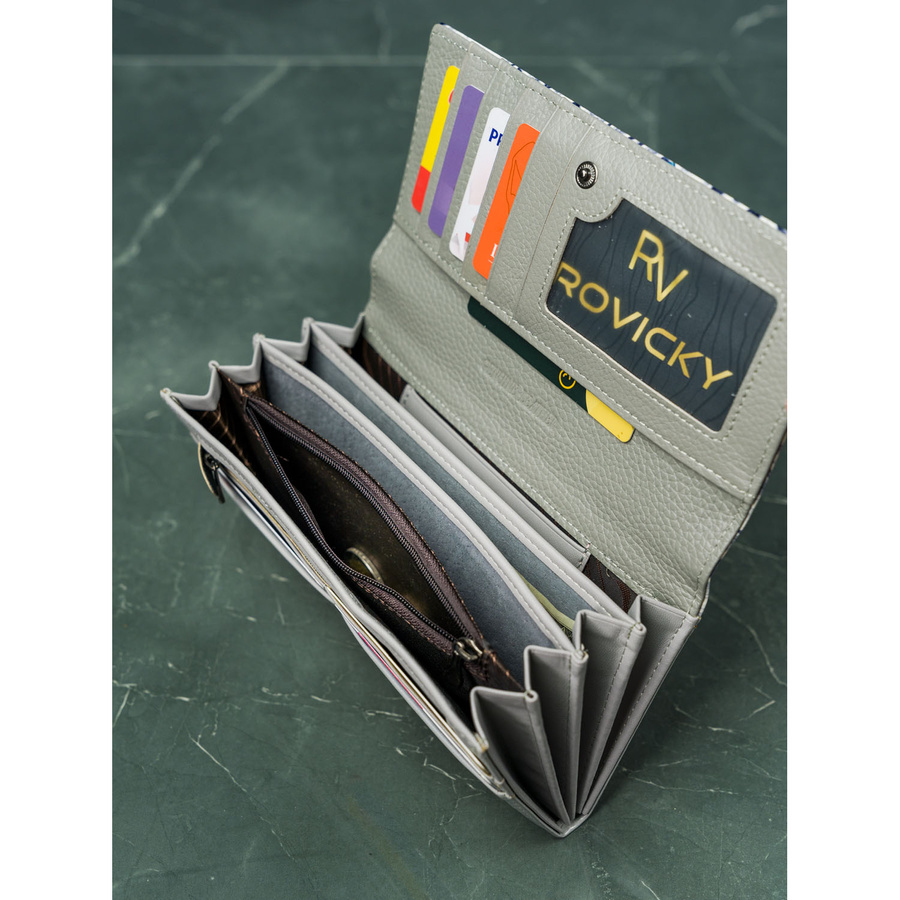 Duży portfel damski w kwiaty wykonany ze skóry naturalnej i ekologicznej - 4U Cavaldi