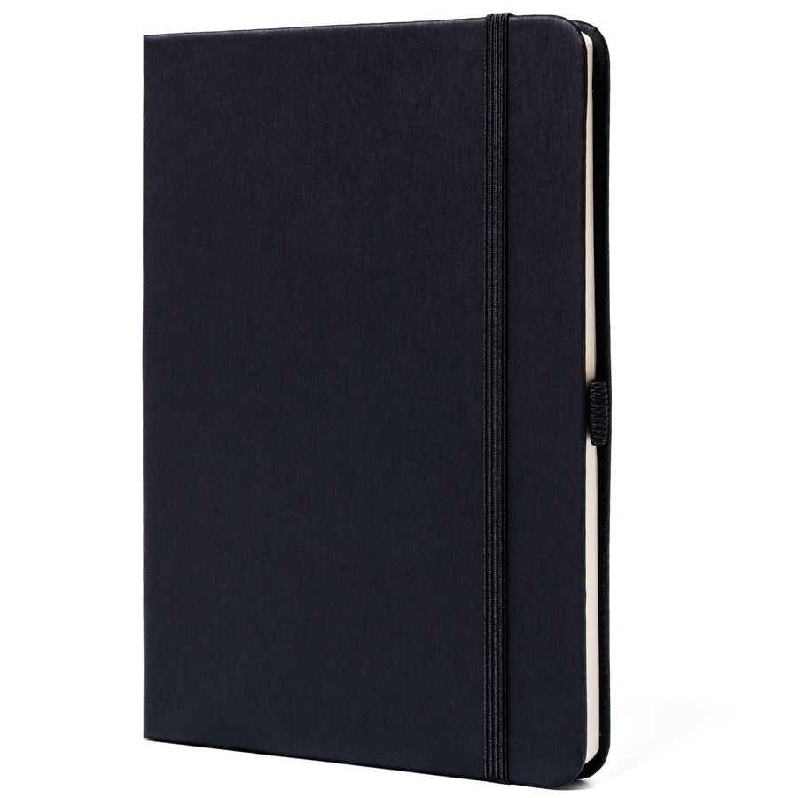 Czarny notes w formacie B6 zadrukowany w linie, wyposażony w gumkę zamykającą - Peterson