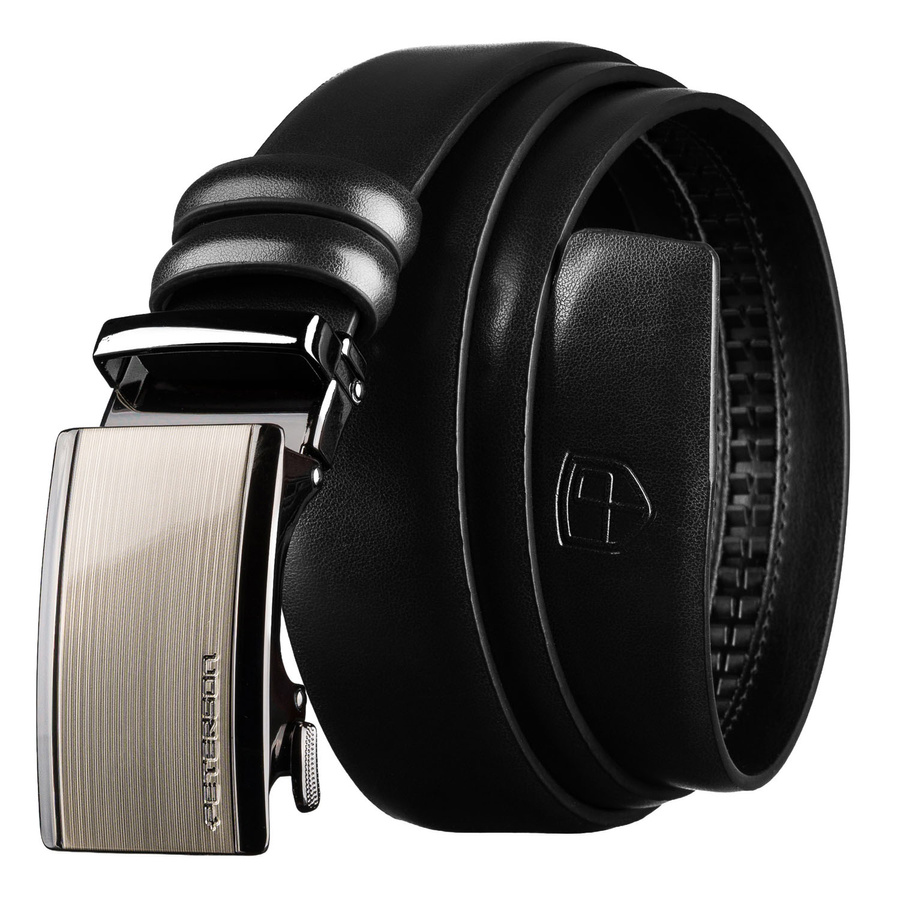 Pánsky kožený opasok v čiernej farbe s automatickou prackou