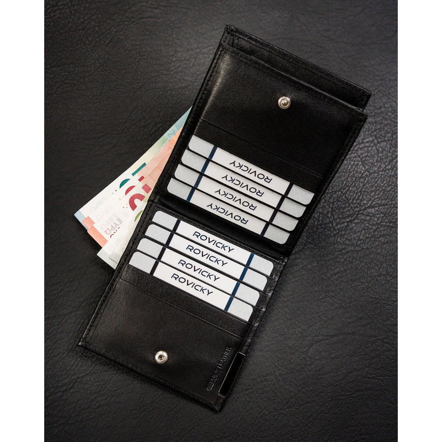 Poziomy, czarny portfel męski ze skóry naturalnej bez zapięcia zewnętrznego - Ronaldo