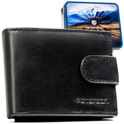 Skórzany, czarny portfel męski zamykany na zatrzask - Peterson