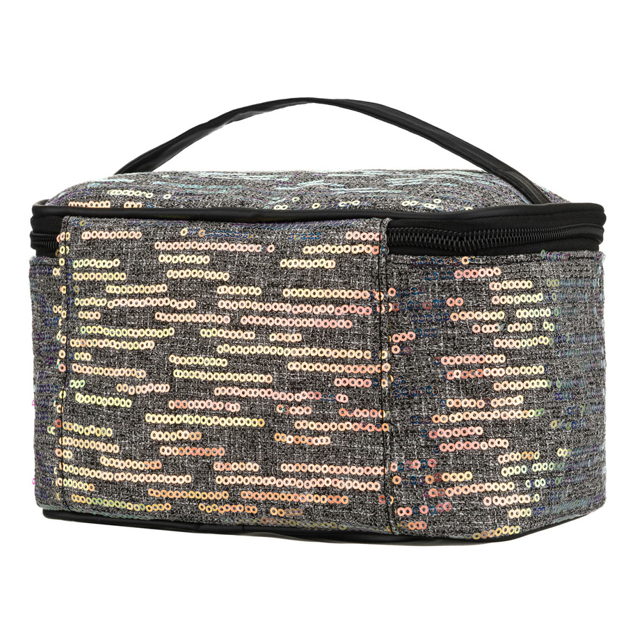 Czarna, podróżna kosmetyczka z tkaniny syntetycznej ozdobiona cekinami - Peterson