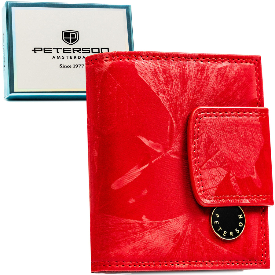 Mały, czerwony portfel damski zamykany na bigiel i zatrzask - Peterson