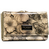 Średniej wielkości złoty portfel damski z motywem kwiatowym portmonetka na zatrzask i bigiel skóra naturalna i eko RFID STOP Peterson
