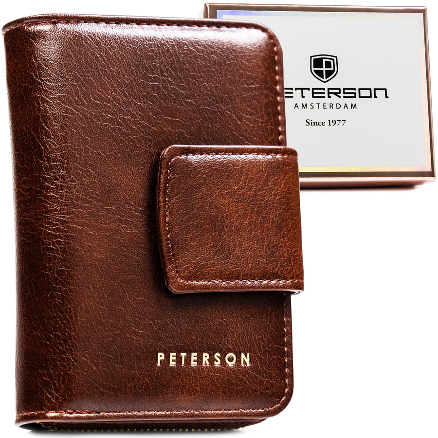 Elegantná hnedá dámska peňaženka z ekologickej kože na patent a zips – Peterson