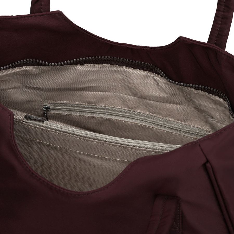Bordowa shopperka damska z poliestru, jednokomorowa i zamykana suwakiem - Peterson
