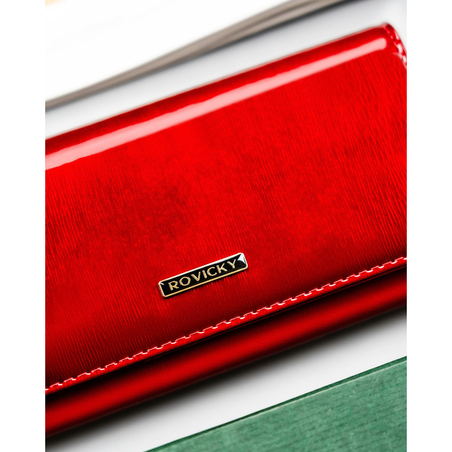 Duży, czerwony portfel damski ze skóry naturalnej i ekologicznej - Rovicky