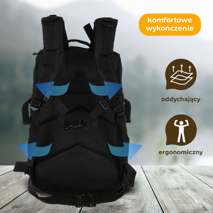 Duży, taktyczny plecak militarny z nylonu w czarnym kolorze - Peterson