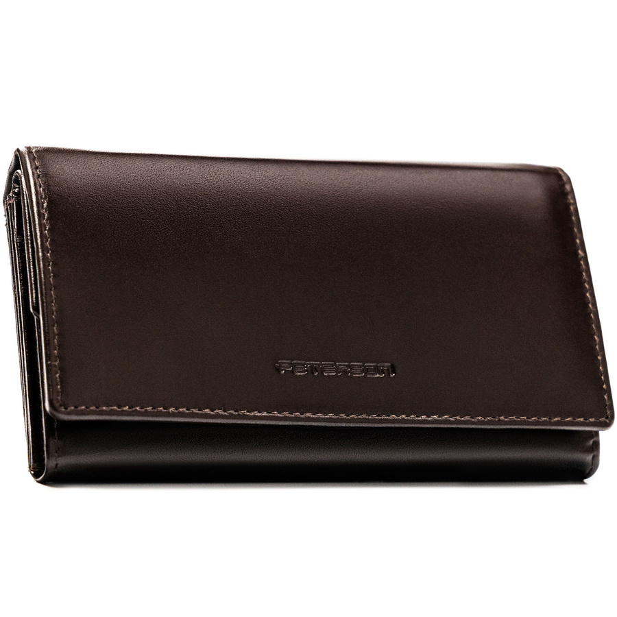 Duży, skórzany portfel damski w brązowym kolorze z systemem RFID - Peterson